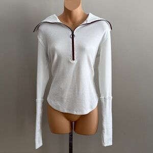 We The Free by Free People Ivory Waffle Half-Zip Hoodie with Maroon Trim size XS